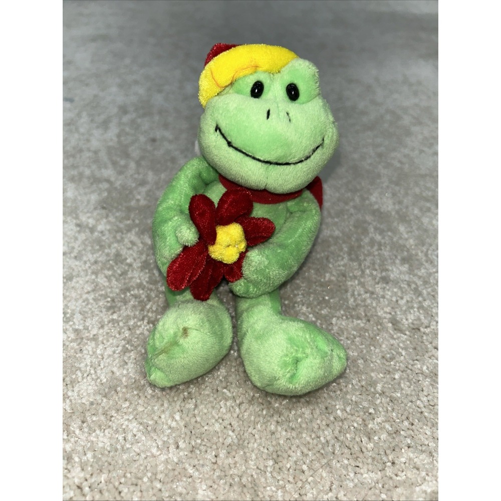 Gund Christmas Pals  FROG 8" Plush #45270 Floppy Legs Santa Hat Scarf Flower‎